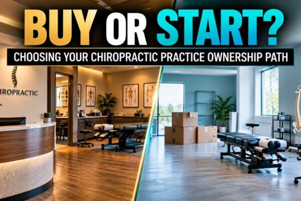 Buy or start a chiropractic practice comparison showing an established clinic and a new chiropractic office